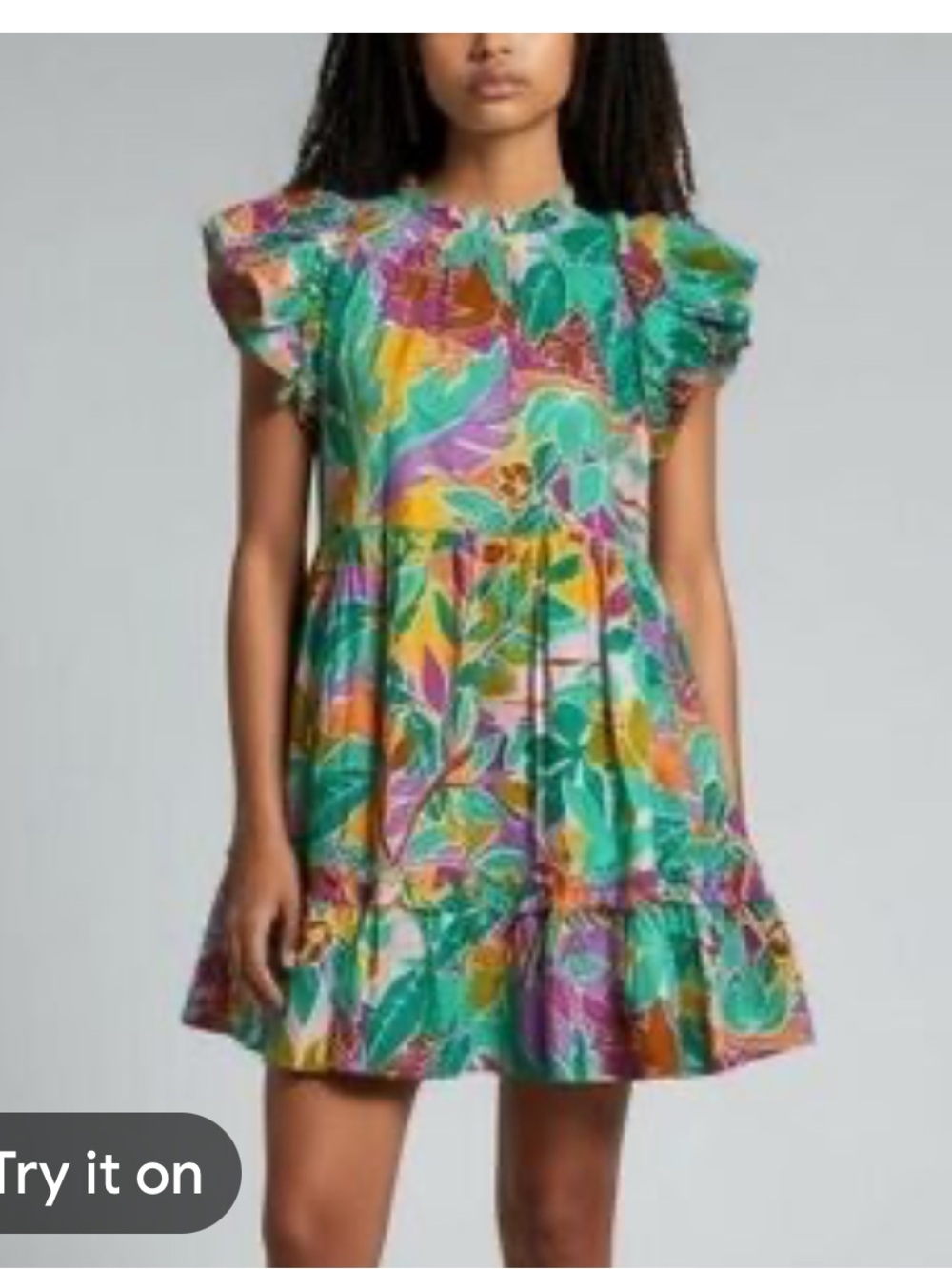 House of Harlow 1960 Tropical Print Ruffle Mini Dress Size Small
